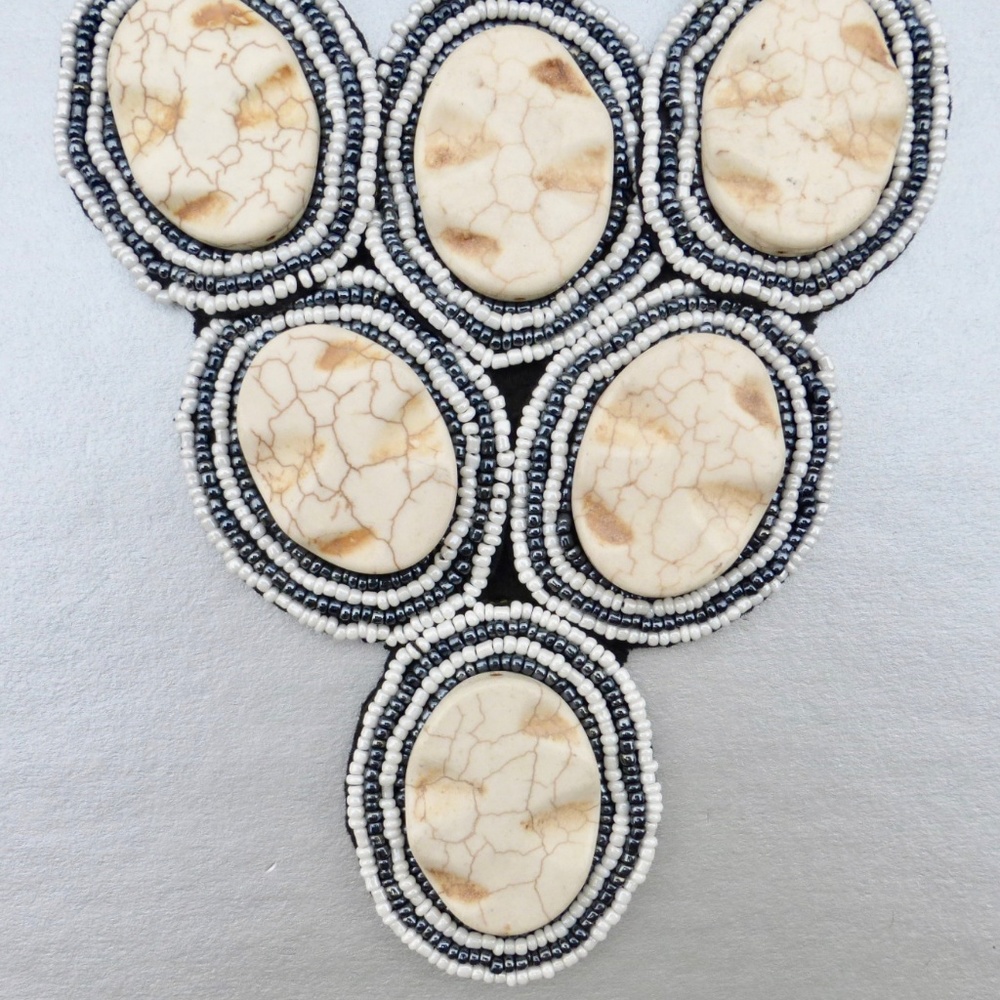 Off White Magnesite Bead Bib Statement Necklace - image 2